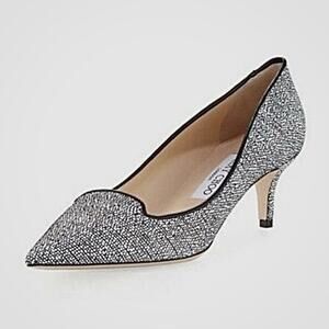 Jimmy Choo Allure Woven Raffia Pump Size 40.5 or 10.5 Black White Heels Luxury